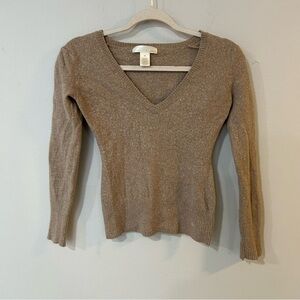 Kaisely Tan V-Neck Rabbit Hair Lambs Wool Blend Sweater Women’s Size Medium